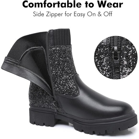 Trendy Chelsea & Combat Boots for Girls – Water-Resistant Black Zipper Booties - Picture 3 of 6